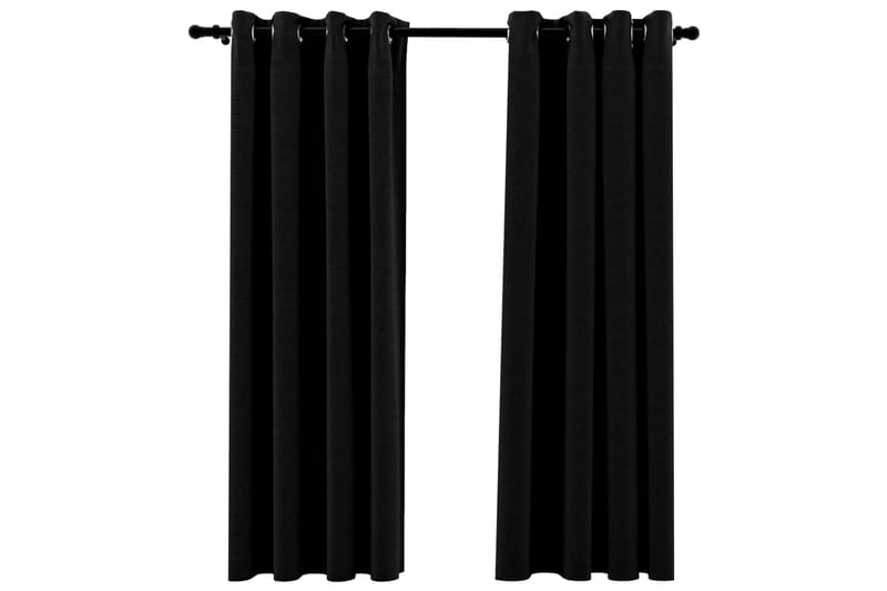 Mörkläggningsgardin med öljetter linnelook 2 st svart 140x17 - Textilier & mattor - Gardiner & gardinupphängning