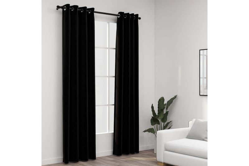 Mörkläggningsgardin med öljetter linnelook 2 st svart 140x22 - Textilier & mattor - Gardiner & gardinupphängning