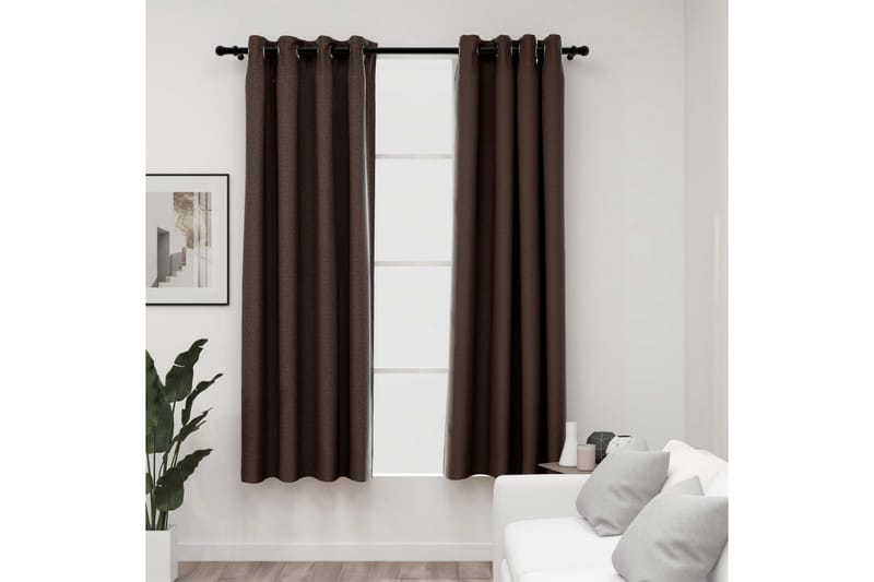 Mörkläggningsgardin med öljetter linnelook 2 st taupe 140x17 - Textilier & mattor - Gardiner & gardinupphängning