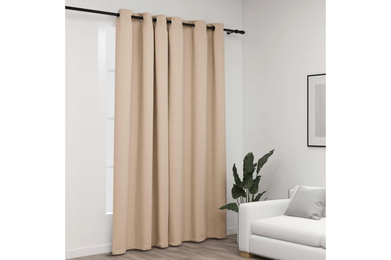 Mörkläggningsgardin med öljetter linnelook beige 290x245cm - Textilier & mattor - Gardiner & gardinupphängning