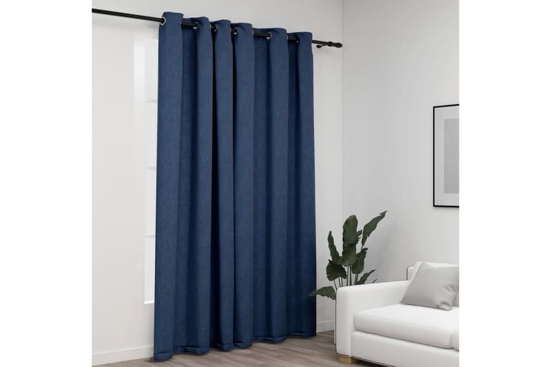 Mörkläggningsgardin med öljetter linnelook blå 290x245cm - Textilier & mattor - Gardiner & gardinupphängning