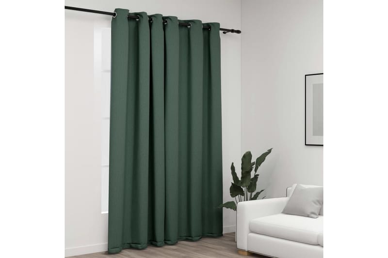 Mörkläggningsgardin med öljetter linnelook grön 290x245cm - Textilier & mattor - Gardiner & gardinupphängning