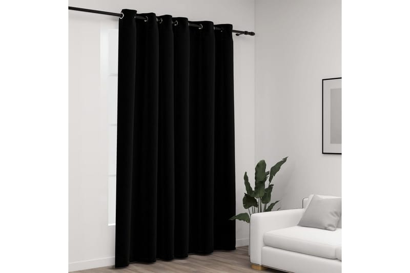 Mörkläggningsgardin med öljetter linnelook svart 290x245cm - Textilier & mattor - Gardiner & gardinupphängning