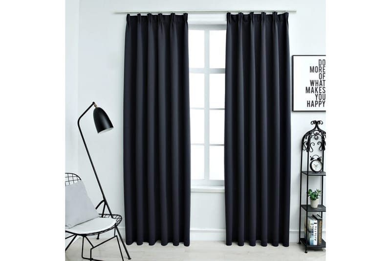 Mörkläggningsgardiner med krokar 2 st antracit 140x245 cm - Textilier & mattor - Gardiner & gardinupphängning