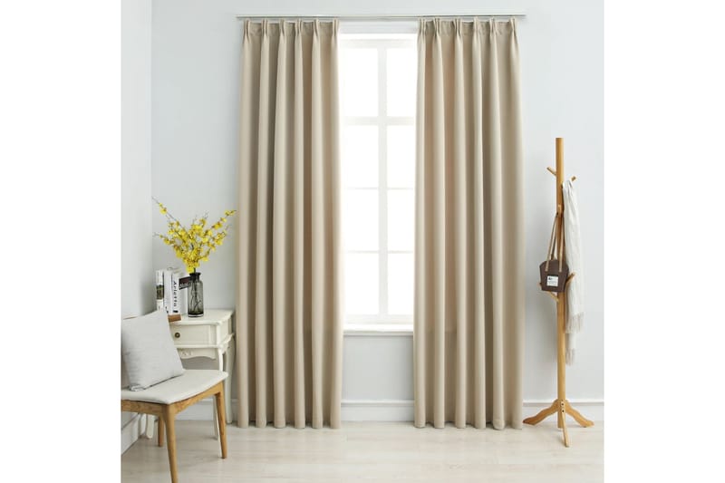 Mörkläggningsgardiner med krokar 2 st beige 140x175 cm - Textilier & mattor - Gardiner & gardinupphängning