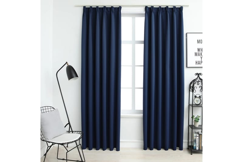 Mörkläggningsgardiner med krokar 2 st blå 140x225 cm - Textilier & mattor - Gardiner & gardinupphängning