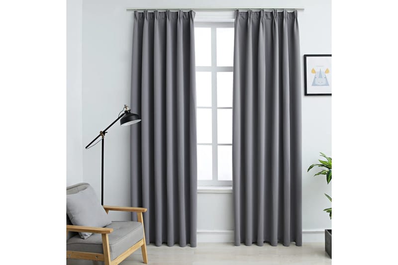 Mörkläggningsgardiner med krokar 2 st grå 140x175 cm - Textilier & mattor - Gardiner & gardinupphängning