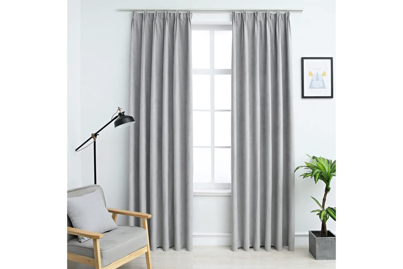 Mörkläggningsgardiner med krokar 2 st grå 140x245 cm - Textilier & mattor - Gardiner & gardinupphängning