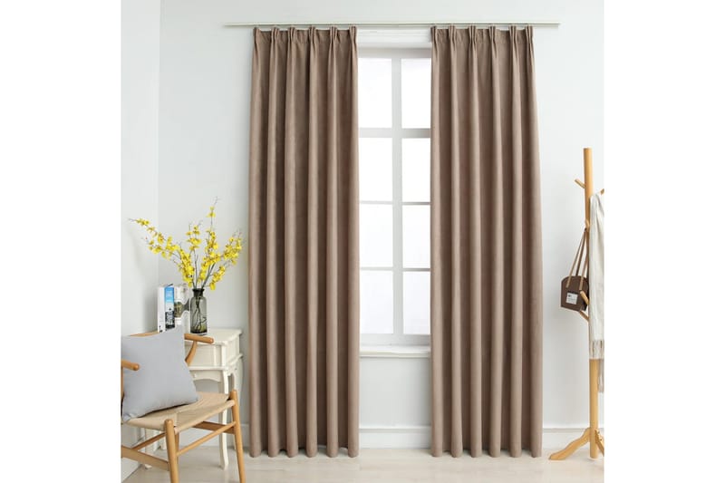 Mörkläggningsgardiner med krokar 2 st taupe 140x245 cm - Gardiner & gardinupphängning