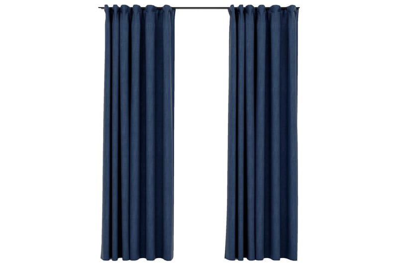 Mörkläggningsgardiner med krokar linnelook 2 st blå 140x225 - Blå - Textilier & mattor - Gardiner & gardinupphängning