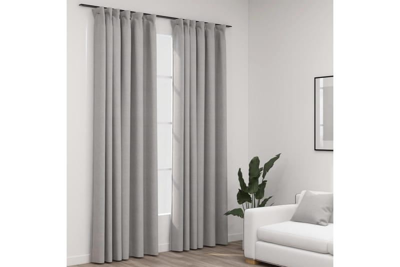 Mörkläggningsgardiner med krokar linnelook 2 st grå 140x245 - Textilier & mattor - Gardiner & gardinupphängning