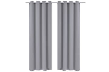 Mörkläggningsgardiner med metallringar 2 st 135x245 cm grå