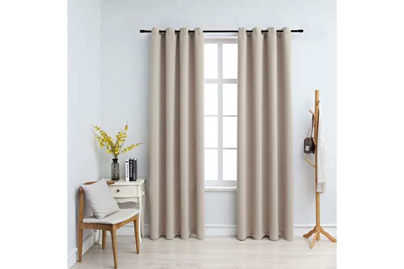 Mörkläggningsgardiner med metallringar 2 st beige 140x175 cm - Gardiner & gardinupphängning