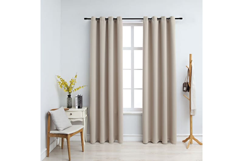 Mörkläggningsgardiner med metallringar 2 st beige 140x245 cm - Textilier & mattor - Gardiner & gardinupphängning