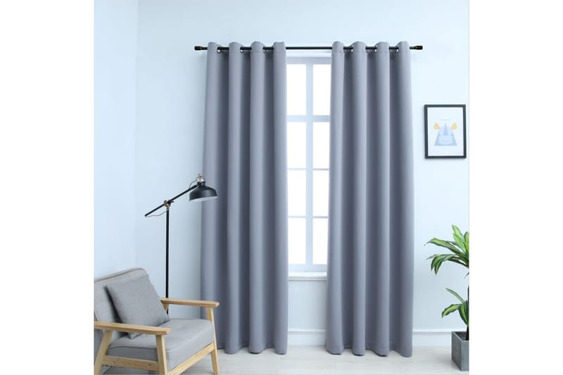 Mörkläggningsgardiner med metallringar 2 st grå 140x175 cm - Textilier & mattor - Gardiner & gardinupphängning