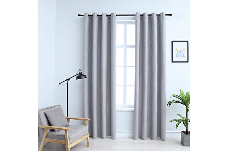 Mörkläggningsgardiner med metallringar 2 st grå 140x175 cm - Textilier & mattor - Gardiner & gardinupphängning