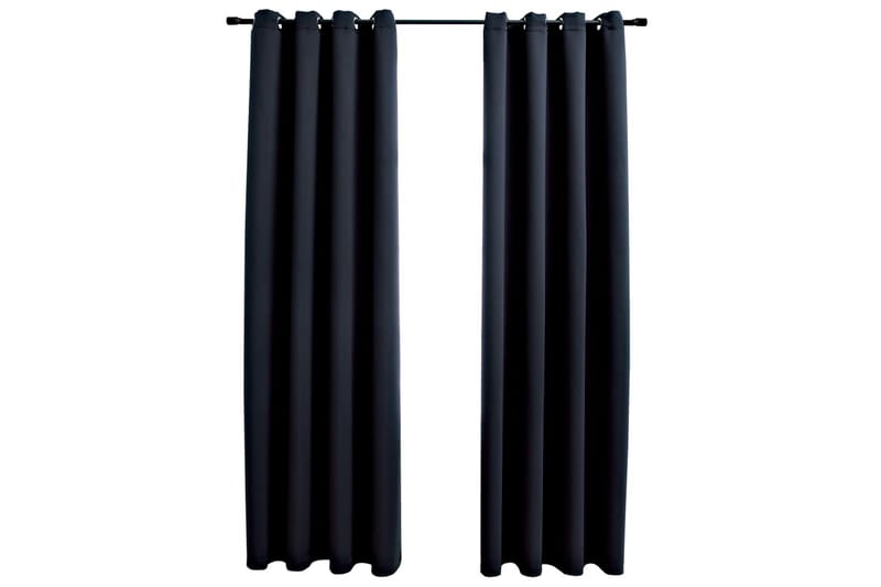 Mörkläggningsgardiner med metallringar 2 st svart 140x225 cm - Textilier & mattor - Gardiner & gardinupphängning