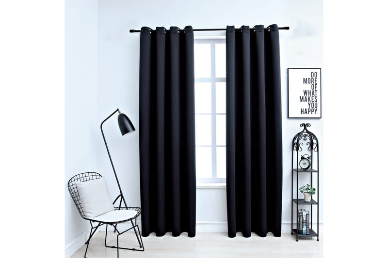 Mörkläggningsgardiner med metallringar 2 st svart 140x245 cm - Textilier & mattor - Gardiner & gardinupphängning