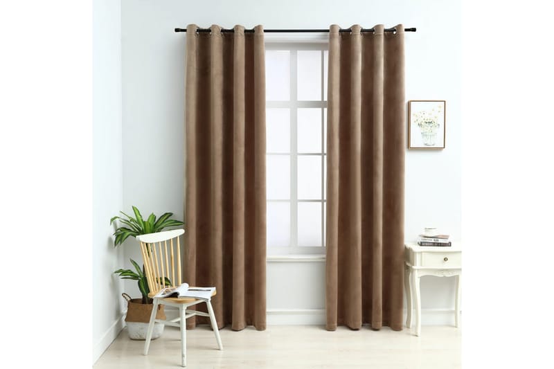 Mörkläggningsgardiner med ringar 2 st beige sammet 140x225 c - Textilier & mattor - Gardiner & gardinupphängning