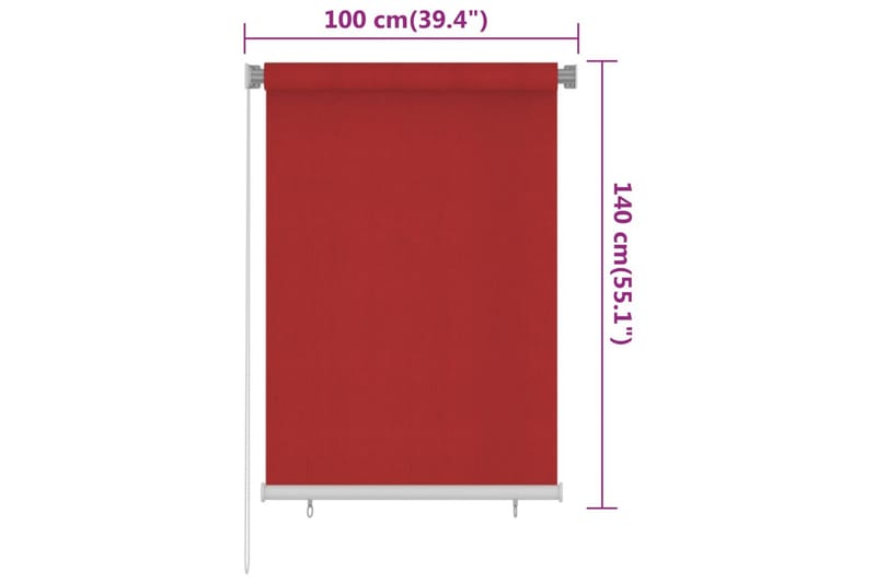 Rullgardin utomhus 100x140 cm röd HDPE - Röd - Rullgardin - Gardiner & gardinupphängning