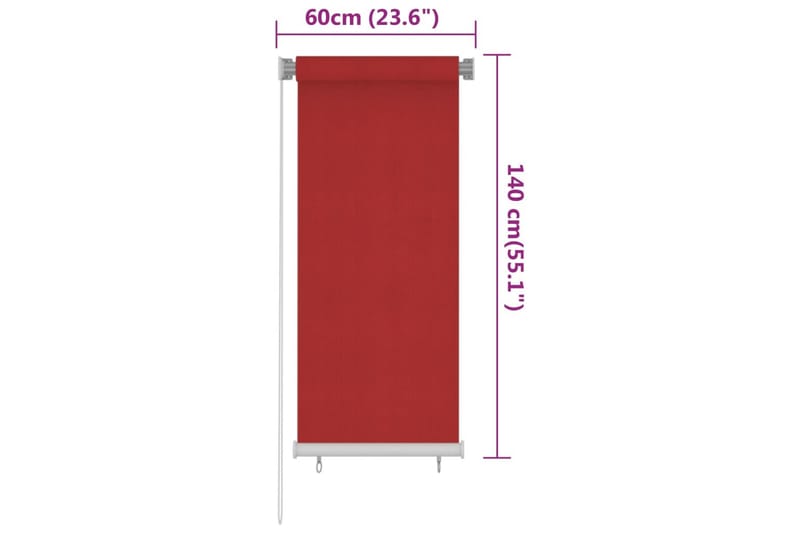 Rullgardin utomhus 60x140 cm röd HDPE - Röd - Textilier & mattor - Gardiner & gardinupphängning - Rullgardin