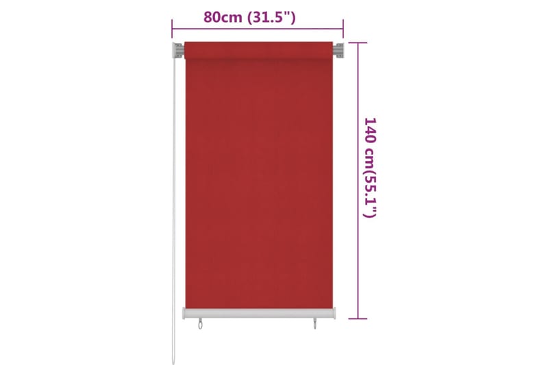 Rullgardin utomhus 80x140 cm röd HDPE - Röd - Gardiner & gardinupphängning - Rullgardin