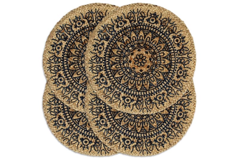 Bordstabletter 4 st mörkblå 38 cm rund jute - Textilier & mattor - Kökstextilier - Bordstablett