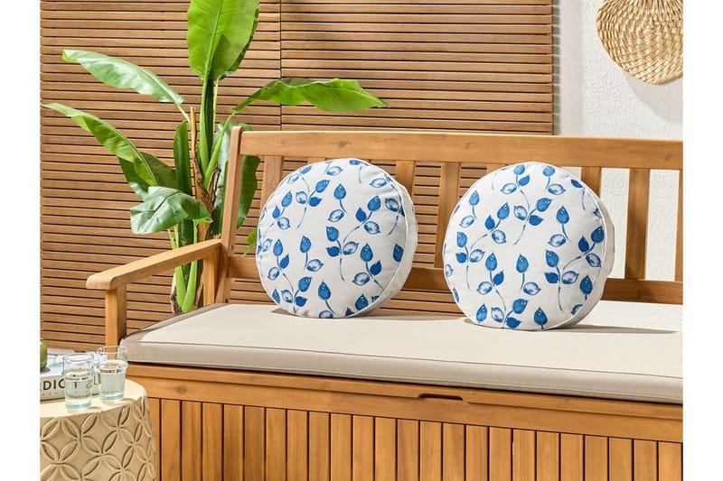 FASANO Utomhuskudde 40 cm Rund Vit/Blå - Textilier & mattor - Kuddar & plädar - Utomhuskudde