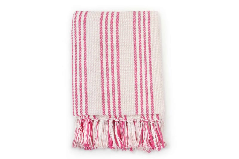 Filt bomull ränder 160x210 cm rosa och vit - Textilier & mattor - Kuddar & plädar - Filtar & plädar