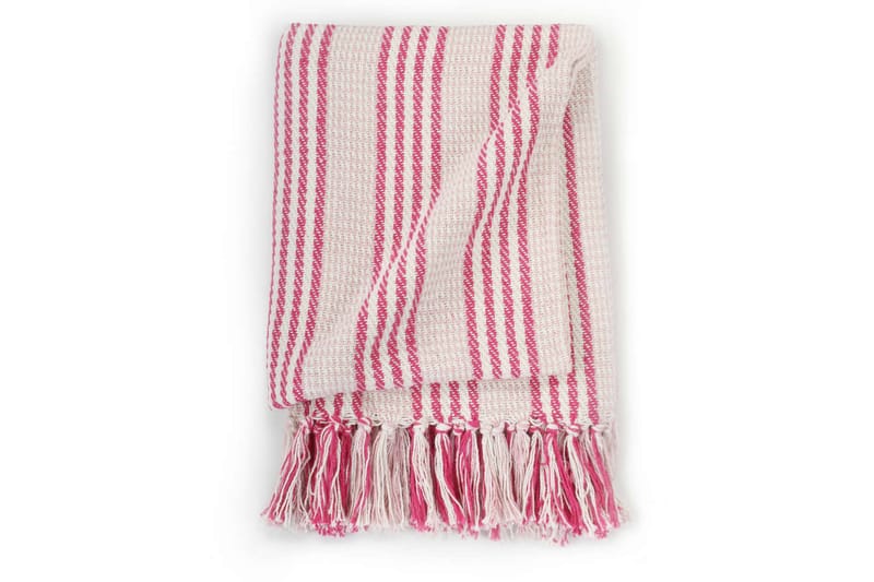 Filt bomull ränder 160x210 cm rosa och vit - Textilier & mattor - Kuddar & plädar - Filtar & plädar