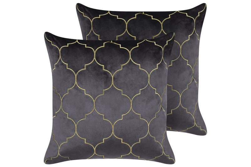 Prydnadskuddar Alyssum set om 2 Grå/guld, Sammet, Grå/guld, Sammet