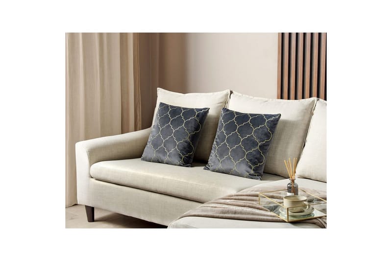 Prydnadskuddar Alyssum set om 2 Grå/guld, Sammet - Grå/guld, Sammet - Textilier & mattor - Kuddar & plädar - Utomhuskudde