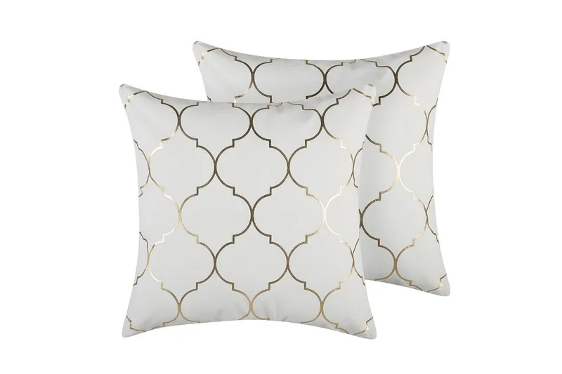 Prydnadskuddar Alyssum set om 2 Vitt/guld, Bomull, Vitt/guld, Bomull
