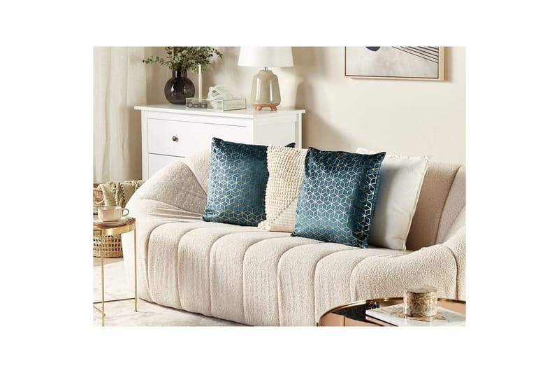 Prydnadskuddar Celosia set om 2 Blå/guld - Blå/guld - Textilier & mattor - Kuddar & plädar - Utomhuskudde