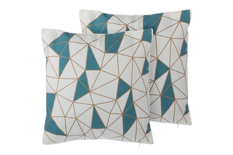 Prydnadskuddar Clarkia set om 2 Vit/Blå/Guld, Vit/Blå/Guld
