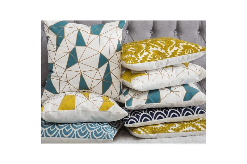 Prydnadskuddar Clarkia set om 2 Vit/Blå/Guld - Vit/Blå/Guld - Textilier & mattor - Kuddar & plädar - Utomhuskudde
