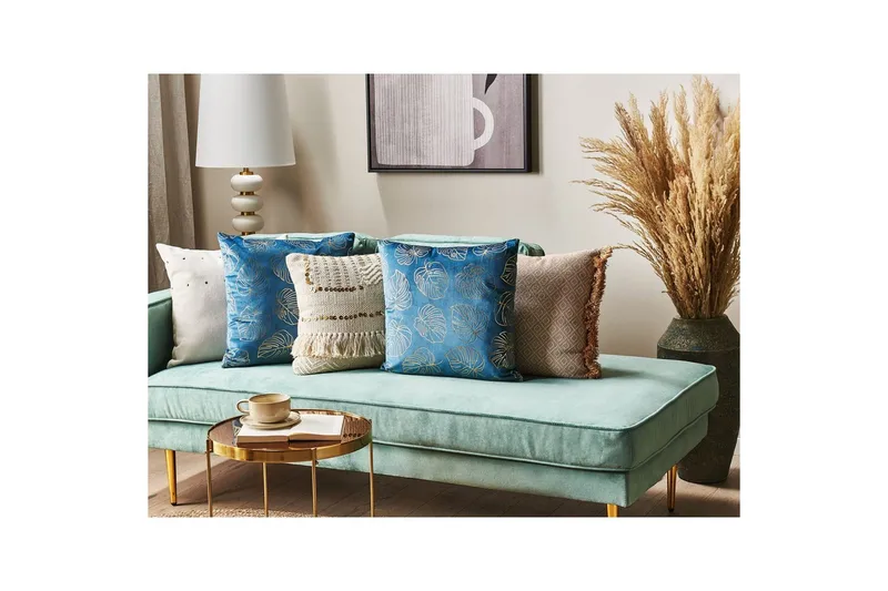 Prydnadskuddar Deliciosa set om 2 Blå/guld - Blå/guld - Textilier & mattor - Kuddar & plädar