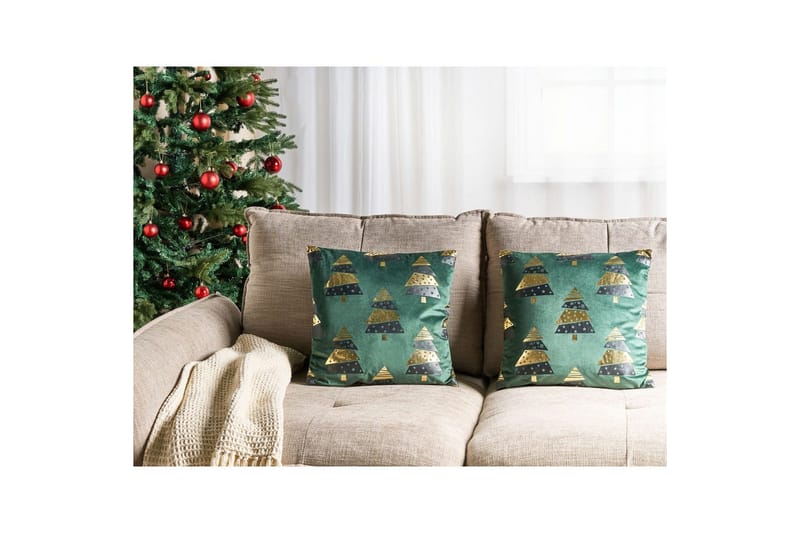 Prydnadskuddar Goldspruce set om 2 Grön/guld/svart - Grön/guld/svart - Textilier & mattor - Kuddar & plädar