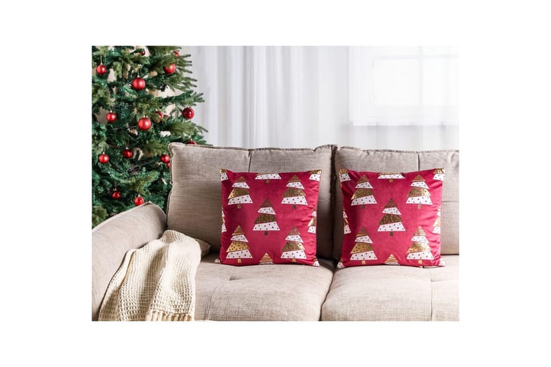 Prydnadskuddar Goldspruce set om 2 Röd/guld/vit - Röd/guld/vit - Textilier & mattor - Kuddar & plädar