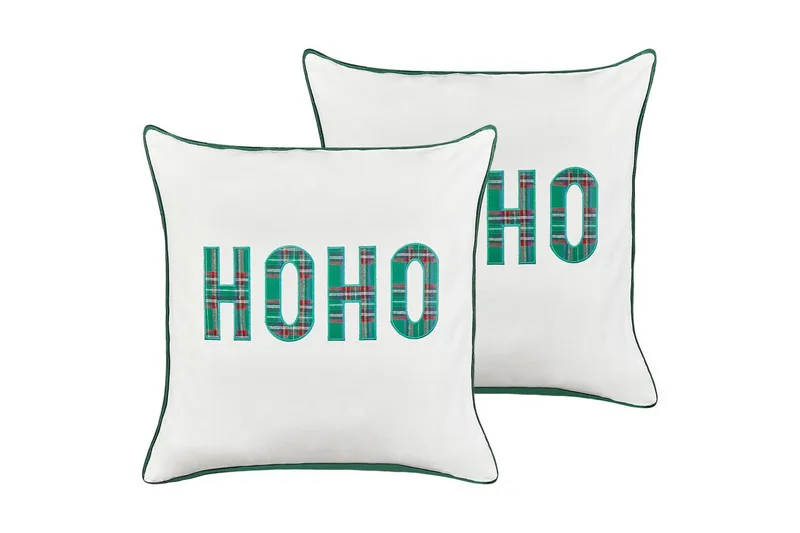 Prydnadskuddar Joycandy set om 2 Vit/Röd/Grön, Fyrkantig, Vit/Röd/Grön, Fyrkantig