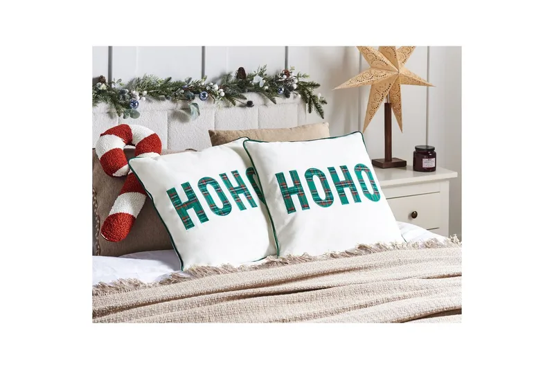 Prydnadskuddar Joycandy set om 2 Vit/Röd/Grön, Fyrkantig - Vit/Röd/Grön, Fyrkantig - Textilier & mattor - Kuddar & plädar - Utomhuskudde