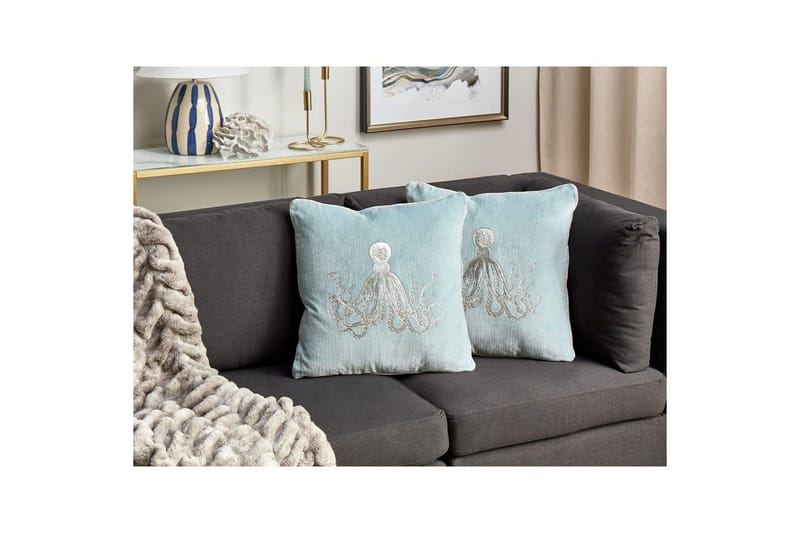 Prydnadskuddar Laminaria set om 2 Blå/Silver - Blå/Silver - Textilier & mattor - Kuddar & plädar - Utomhuskudde
