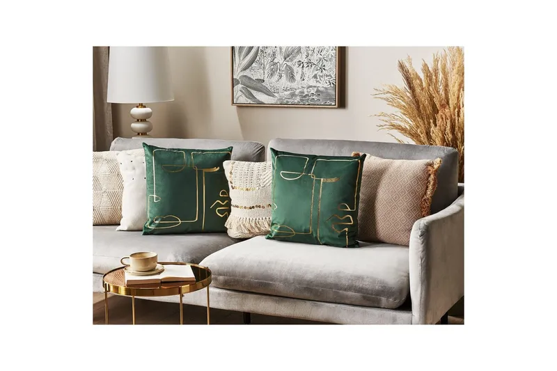 Prydnadskuddar Philodendron set om 2 Grön/guld - Grön/guld - Textilier & mattor - Kuddar & plädar