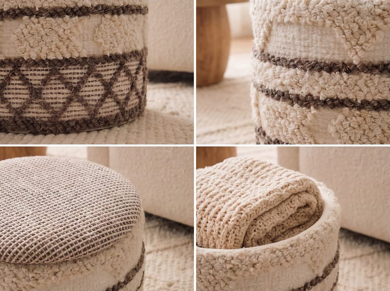 Volen Rund sittpuff med förvaring i ulltyg - beige - Textilier & mattor - Kuddar & plädar - Filtar & plädar
