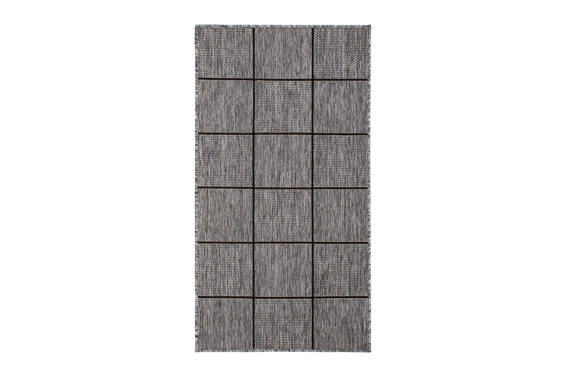 Madrid Square Flatv&auml;vd Matta 80x150 - Gr&aring;/Svart