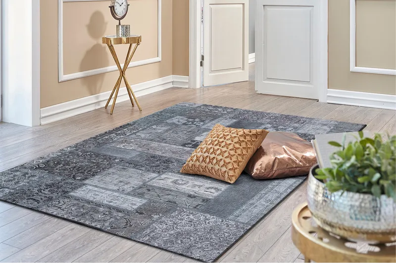 Patchwork Wiltonmatta 160x230 cm Rektangulär - Grå - Textilier & mattor - Mattor - Modern matta - Friezemattor