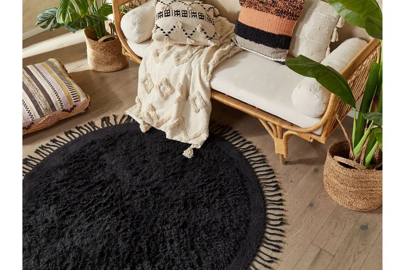 Bitlis Ryamatta 140 cm Rund - Svart - Textilier & mattor - Mattor - Modern matta - Ryamattor