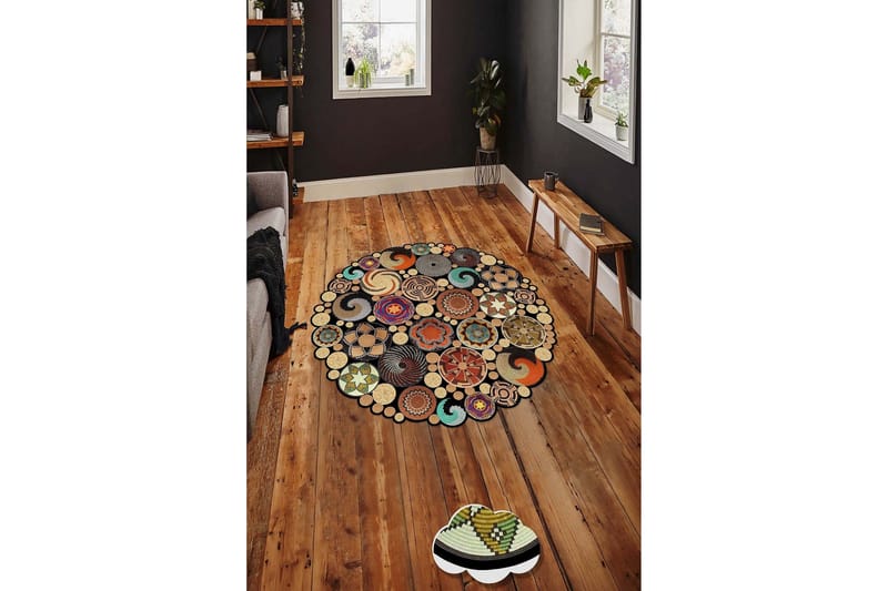 Homefesto Matta 110 cm Rund - Multifärgad - Textilier & mattor - Mattor - Modern matta - Friezemattor