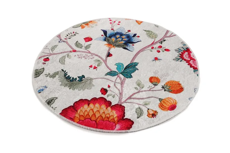 Kaihe Matta Rund 100 cm - Flerfärgad/Sammet - Textilier & mattor - Mattor - Modern matta - Friezemattor