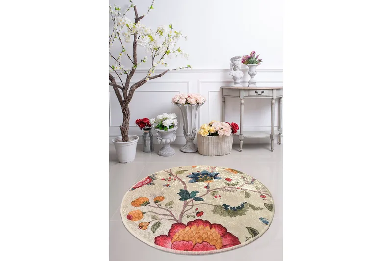 Kaihe Matta Rund 140 cm - Flerfärgad/Sammet - Textilier & mattor - Mattor - Modern matta - Friezemattor